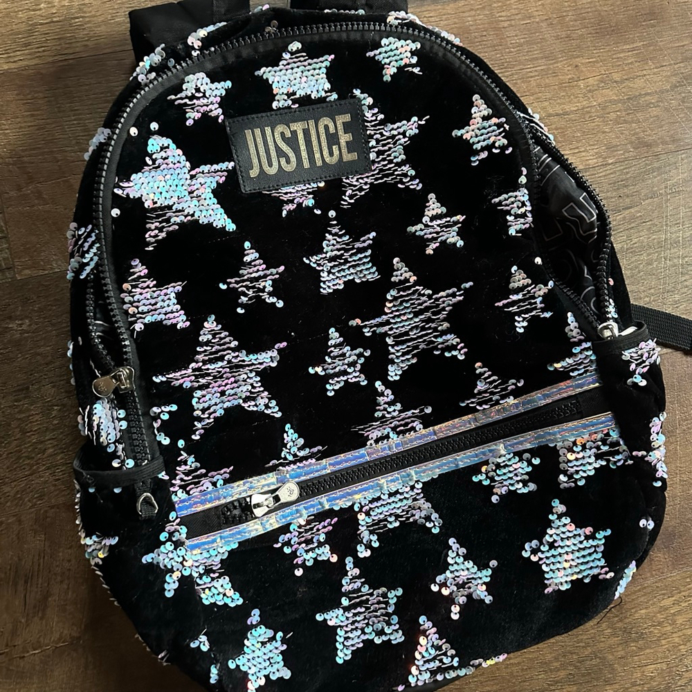 GJustice Black Iridescent Sequin Star Backpack
